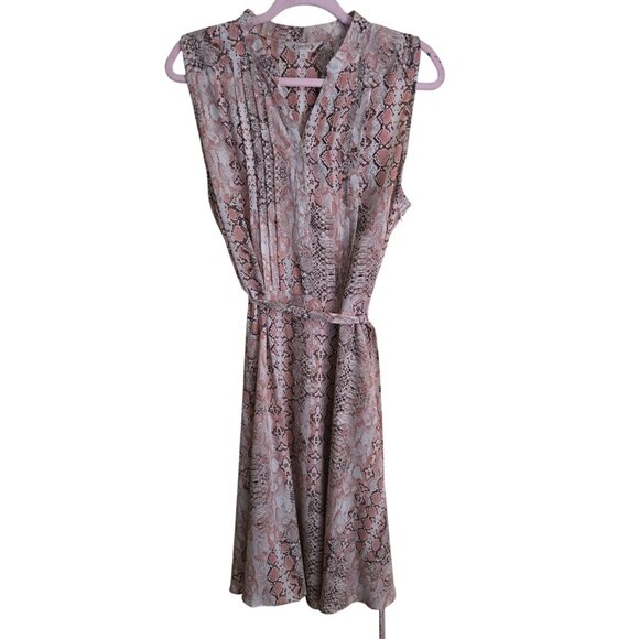 Nanette Lepore Pink Snakeskin Print Sleeveless Pintuck Tie Belt Size 14 - Picture 2 of 8
